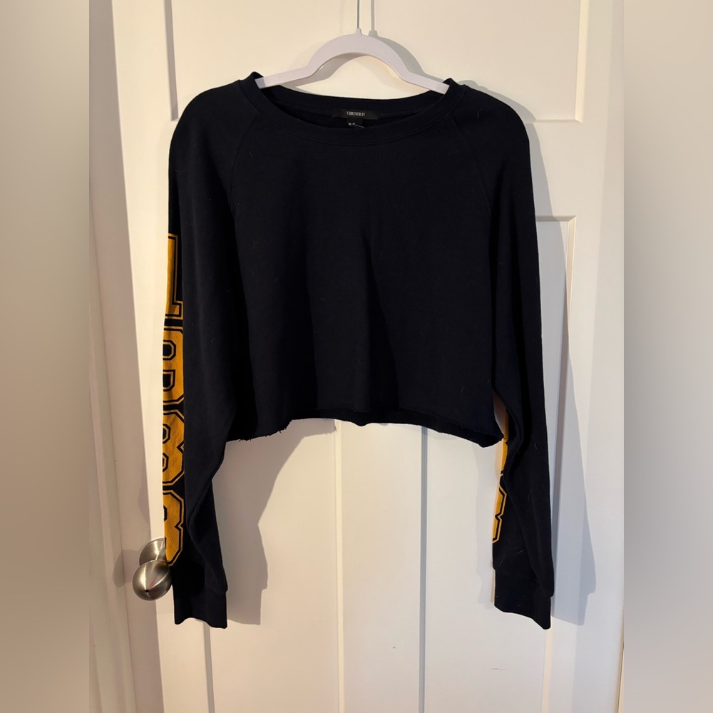 Forever 21 Navy “1983” Cropped Hoodie Sweatshirt